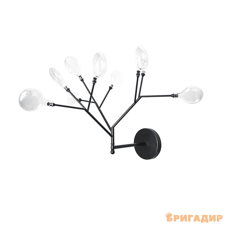 Бра Модерн 9 пелюстків прозорих на чорній гілці G4